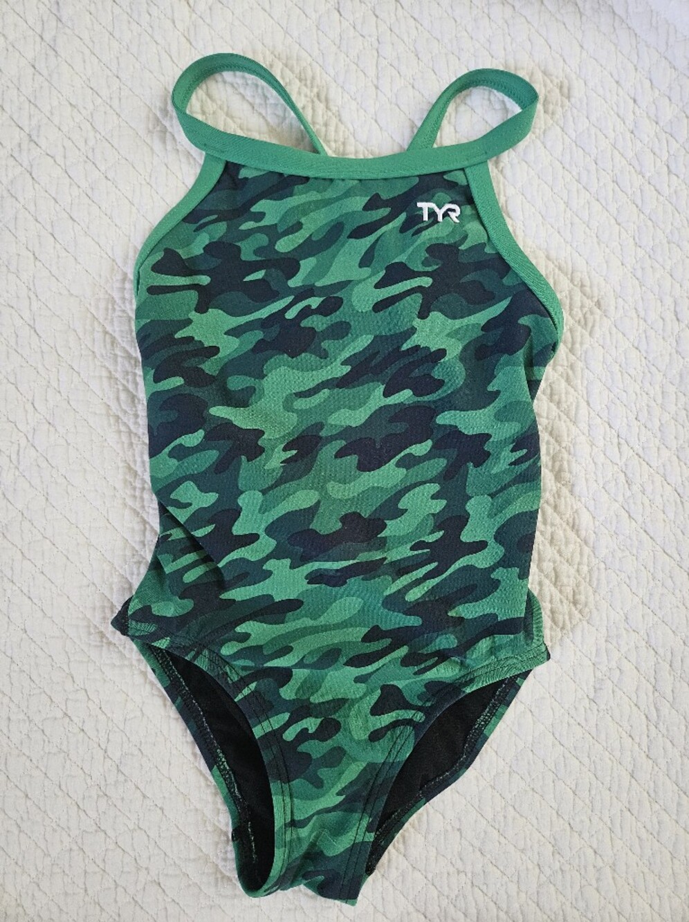 TYR Girls Green Camouflage Athletic One-Piece Swimsuit Sz 22